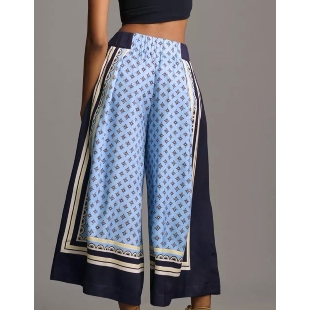 Anthropologie Maeve Scarf Print Blue A-line Culottes Wide Leg Pants Pockets XL - Picture 2 of 13
